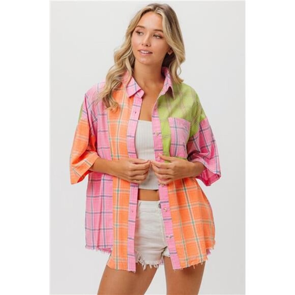 BiBi Plaid Collared Neck Half Sleeve Shirt‎ - Picture 4 of 4